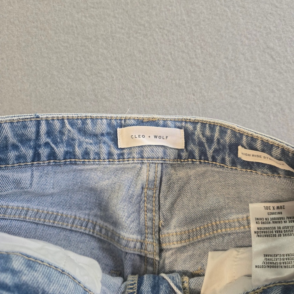 Cleo + Wolf Carpenter Jeans Women 28 Light Wash High Rise Straight Utility Denim - Picture 5 of 10